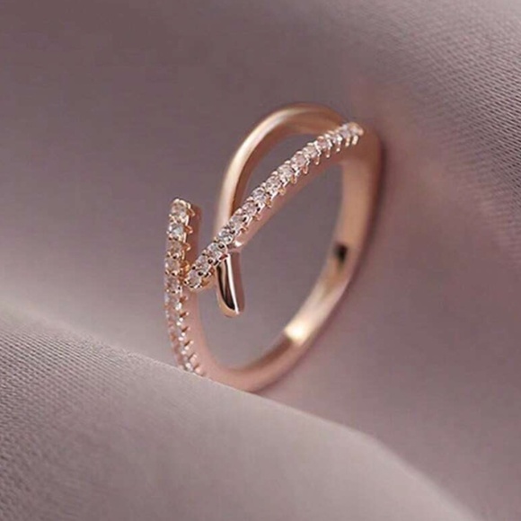 18k Gold Plated Stainless Steel Rhinestone Adjustable Ring - Picture 2 of 6